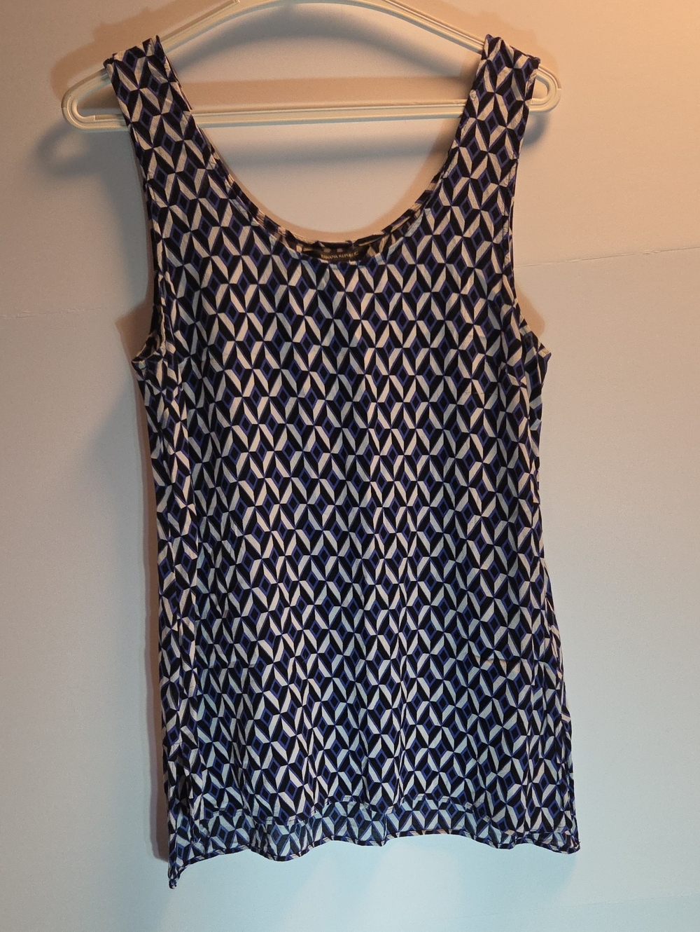 Sleeveless Geometric Pattern Dress - Navy/White Size M